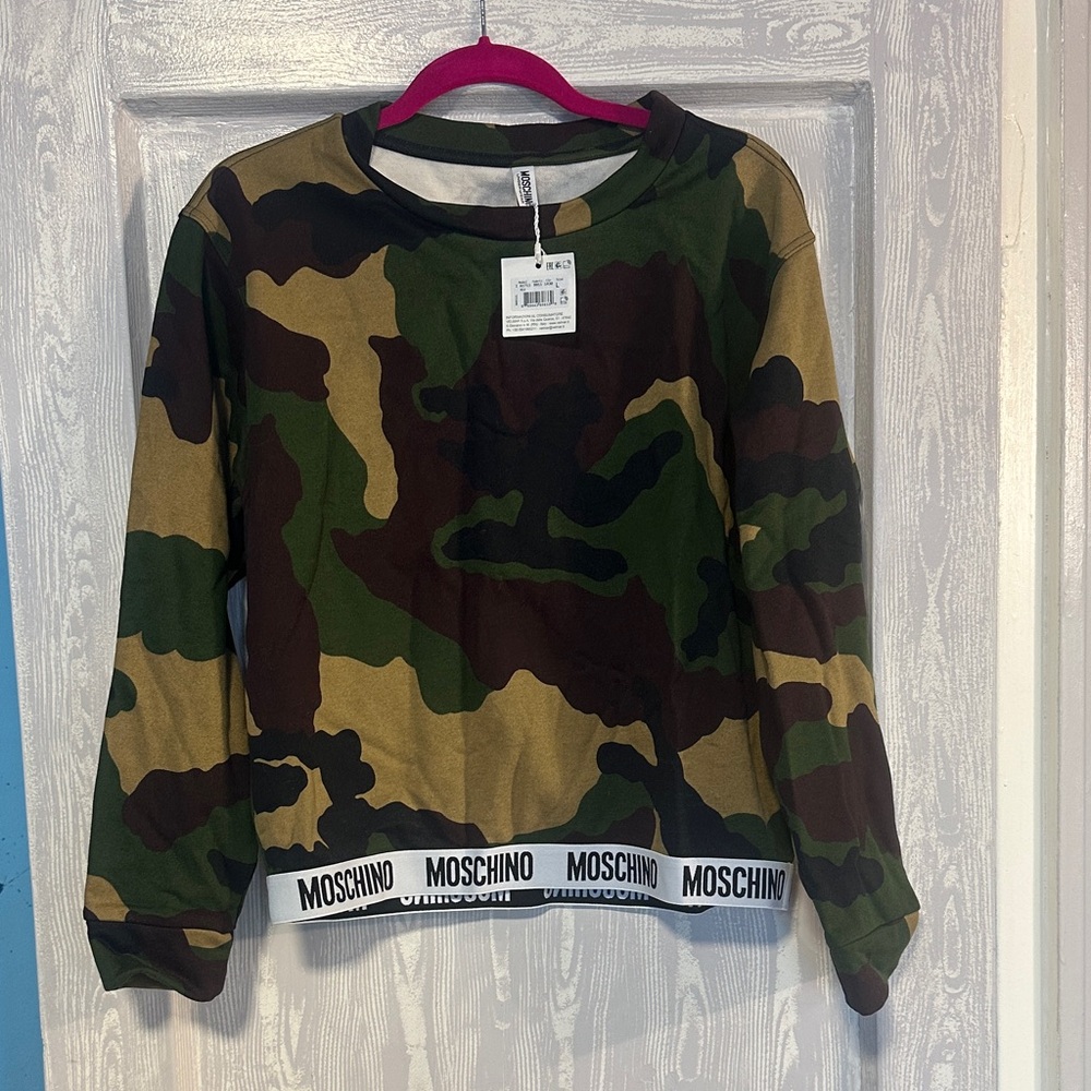 Moschino Green and Brown Camouflage Sweatshirt